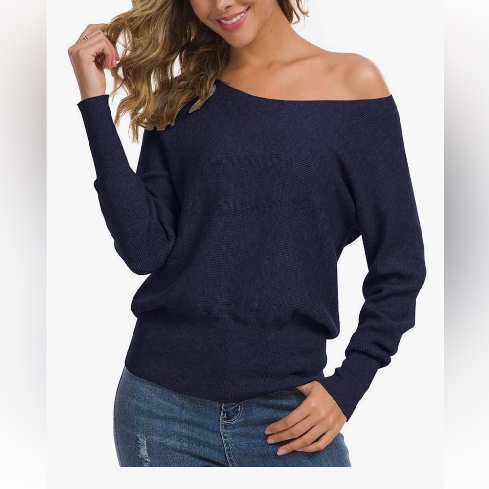 Navy Off the Shoulder Sweater